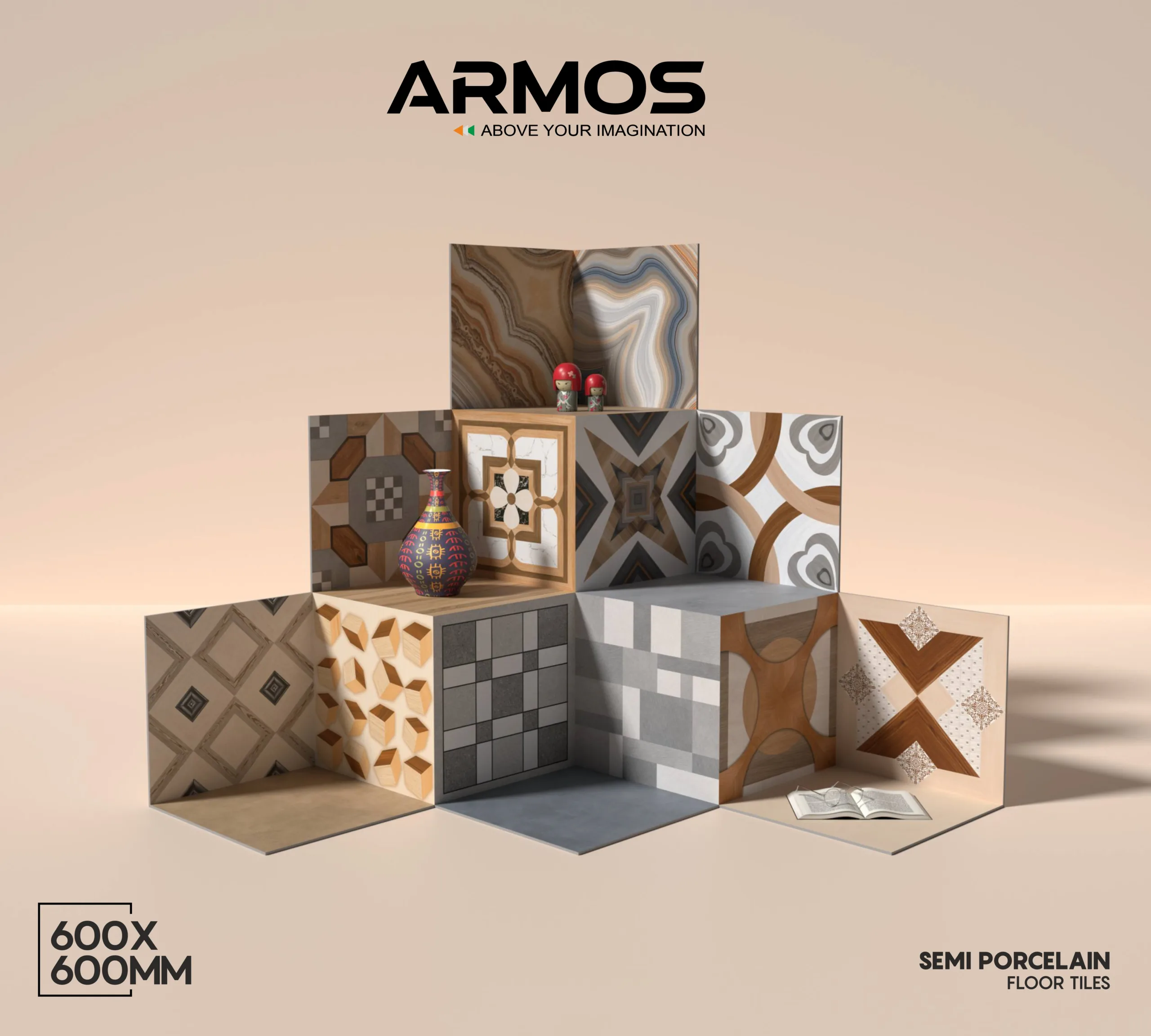 600x600mm semi porcelain ceramic floor tiles for home and commercial flooring by Armos, India